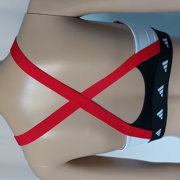 adidas power impact training Medium support techfit bra Red black white size XS - Picture 2 of 8